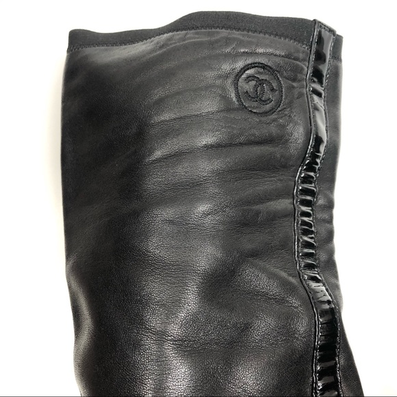 CHANEL • CC Lambskin Leather Thigh-High Heel Boots - Picture 4 of 16